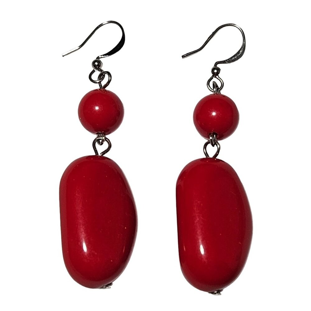 Retro Cherry Red Beaded Chunky Dangle Earrings 80s 90s Fashion Jewelry Women